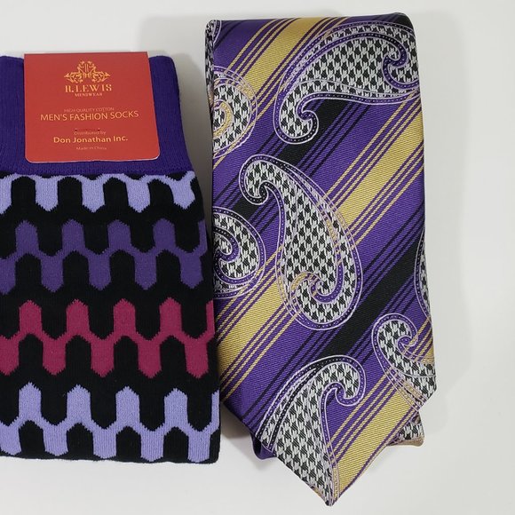 Necktie Hanky Socks Box Set by R Lewis RG01 Purple - Picture 2 of 7